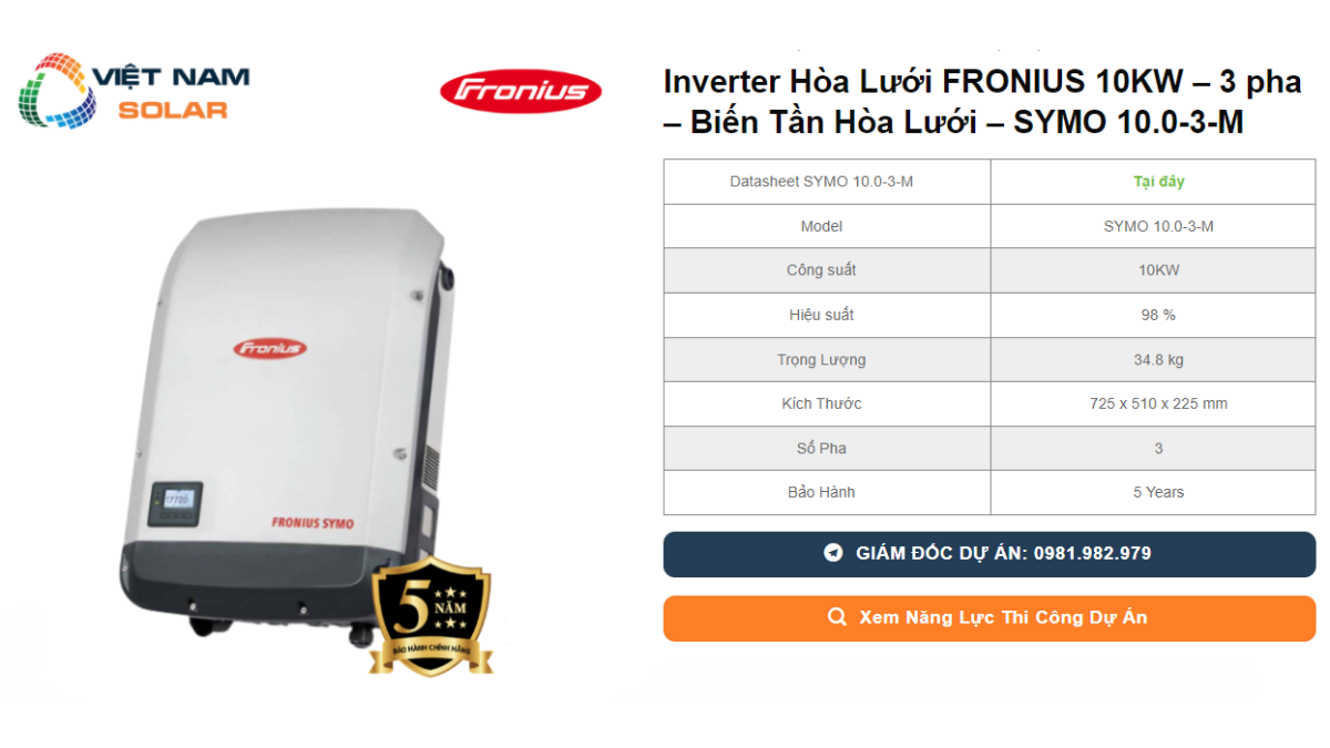 Inverter Hoa Luoi FRONIUS 10KW – 3 pha – Bien Tan Hoa Luoi – SYMO 10.0 3 M