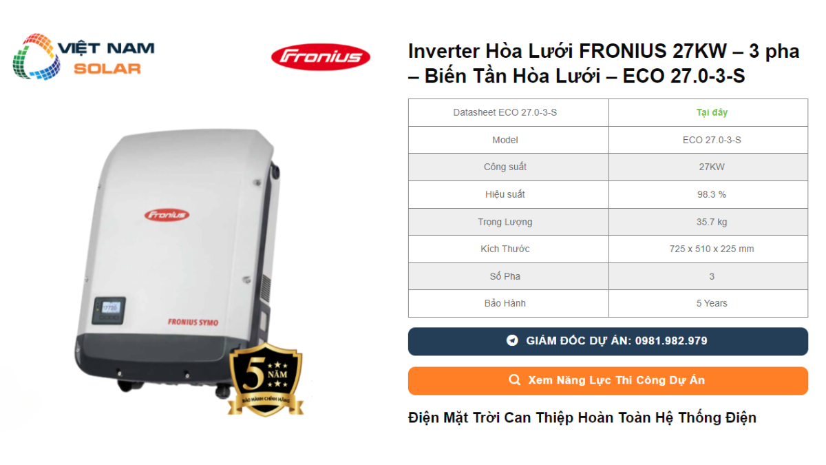 Inverter Hoa Luoi FRONIUS 27KW – 3 pha – Bien Tan Hoa Luoi – ECO 27.0 3 S