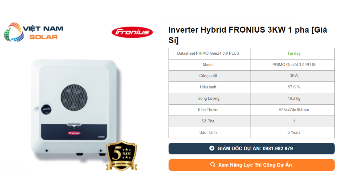 Inverter Hoa Luoi FRONIUS 3KW 1 pha 1