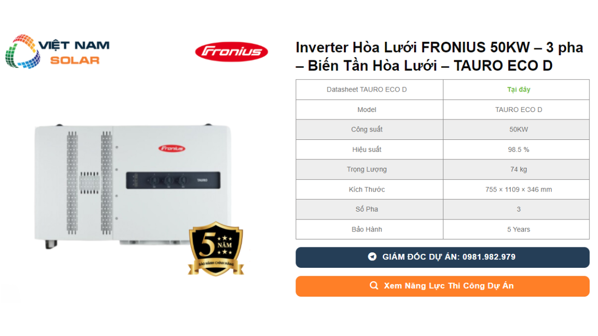 Inverter Hoa Luoi FRONIUS 50KW – 3 pha – Bien Tan Hoa Luoi – TAURO ECO D