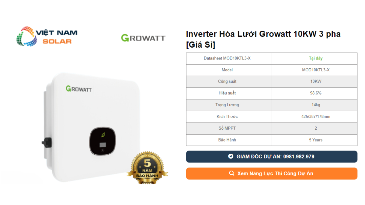 Inverter Hoa Luoi Growatt 10KW 3 pha Gia Si
