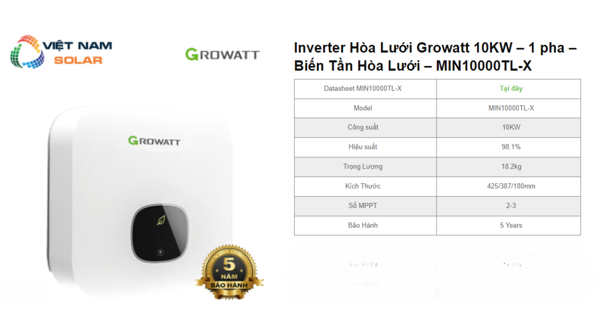 Inverter Hoa Luoi Growatt 10KW – 1 pha – Bien Tan Hoa Luoi – MIN10000TL X