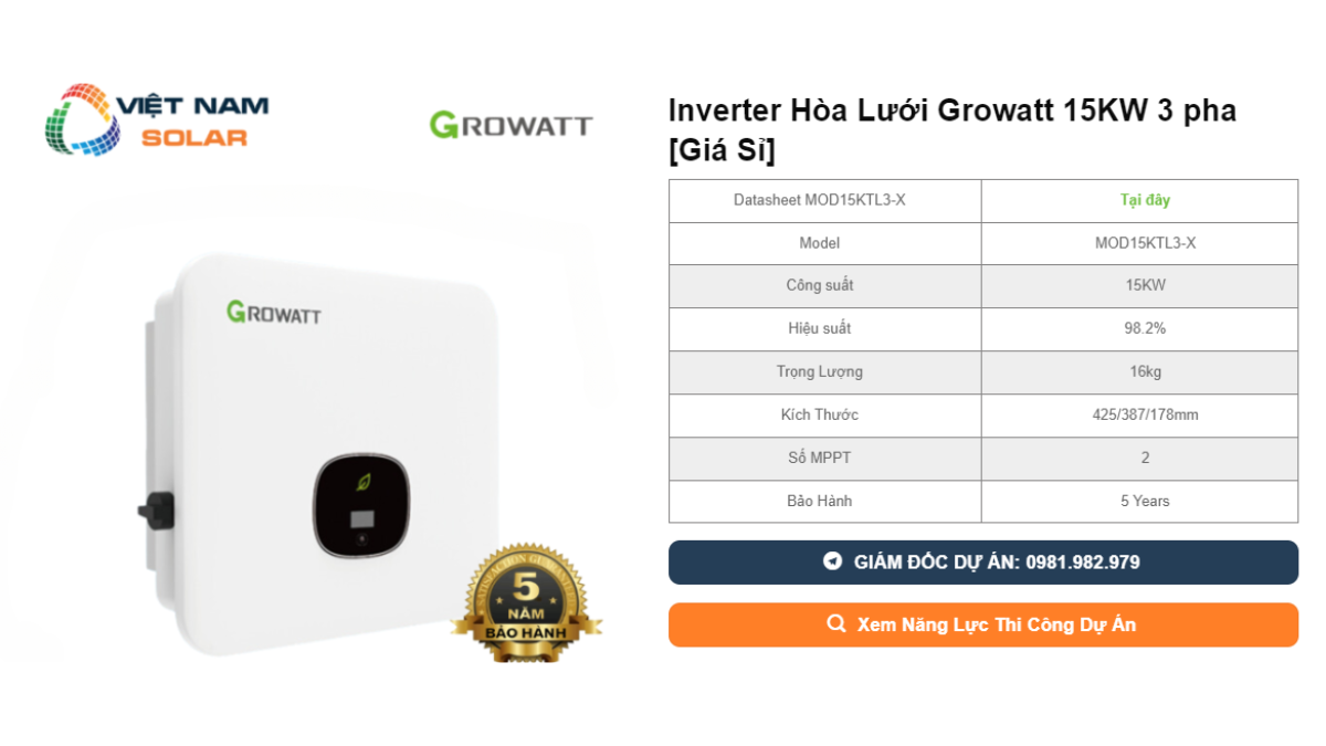 Inverter Hoa Luoi Growatt 15KW 3 pha Gia Si