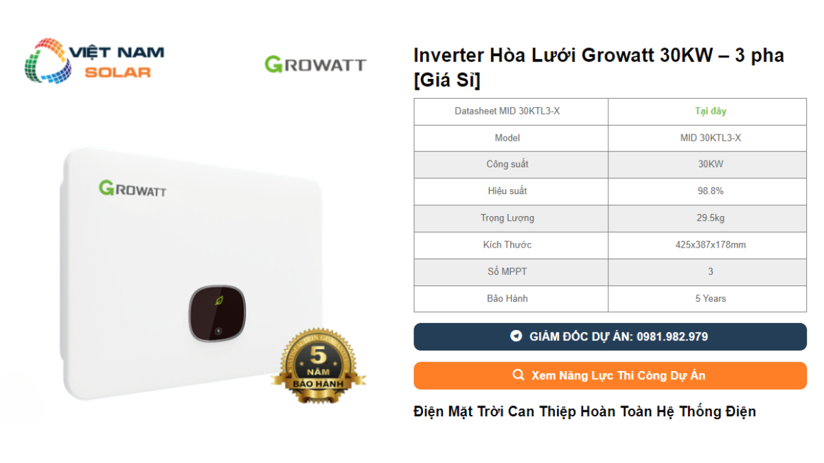 Inverter Hoa Luoi Growatt 30KW – 3 pha Gia Si