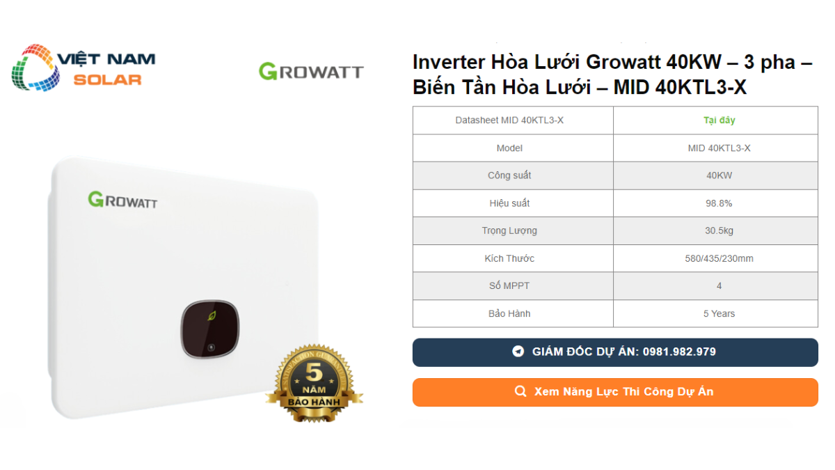 Inverter Hoa Luoi Growatt 40KW – 3 pha – Bien Tan Hoa Luoi – MID 40KTL3 X