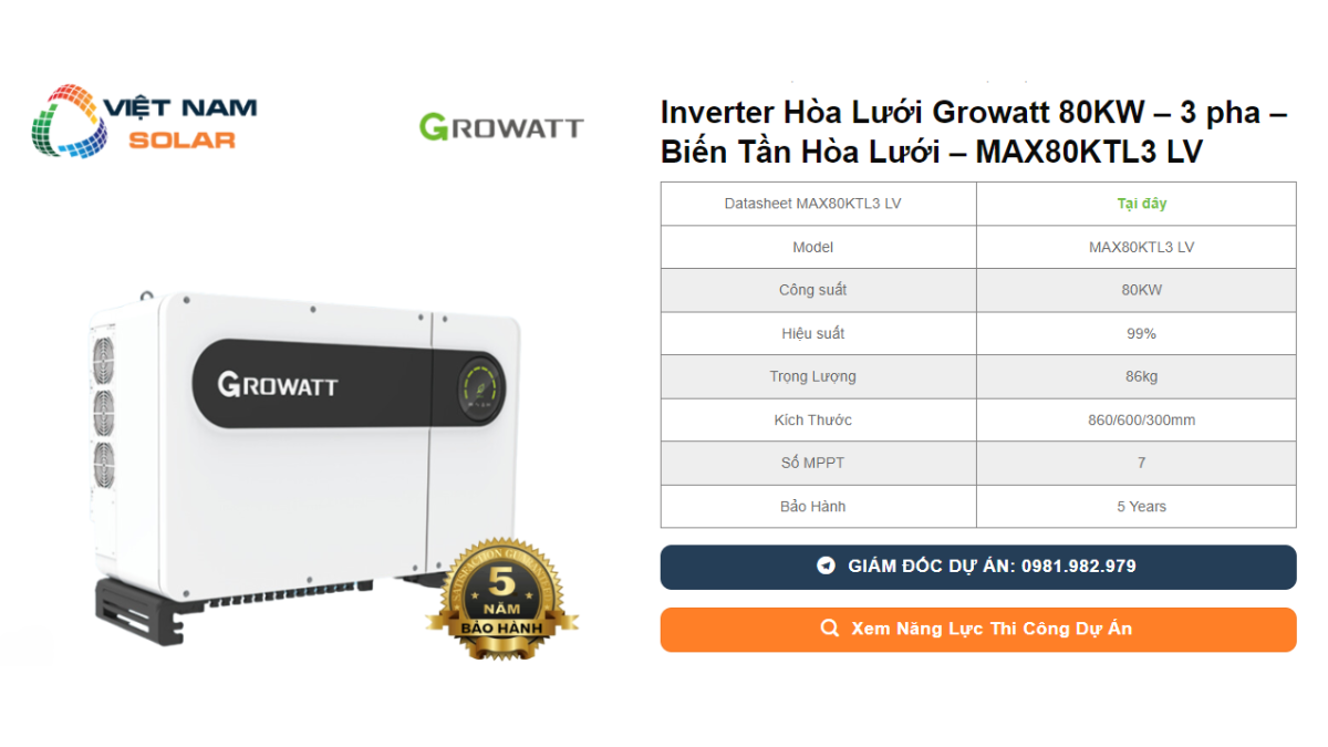 Inverter Hoa Luoi Growatt 80KW – 3 pha – Bien Tan Hoa Luoi – MAX80KTL3 LV