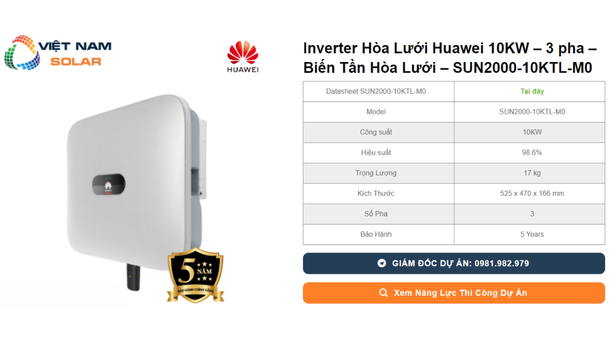 Inverter Hoa Luoi Huawei 10KW – 3 pha – Bien Tan Hoa Luoi – SUN2000 10KTL M0