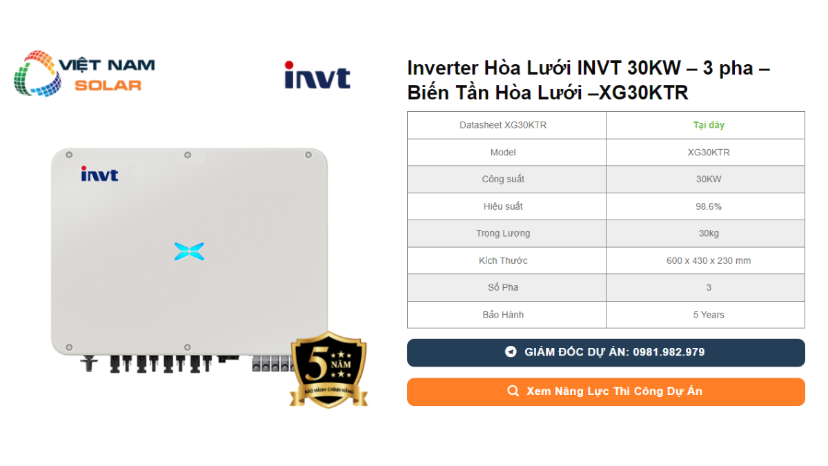 Inverter Hòa Lưới INVT 30KW – 3 pha – Biến Tần Hòa Lưới –XG30KTR 1 Inverter Hoa Luoi INVT 30KW – 3 pha – Bien Tan Hoa Luoi –XG30KTR
