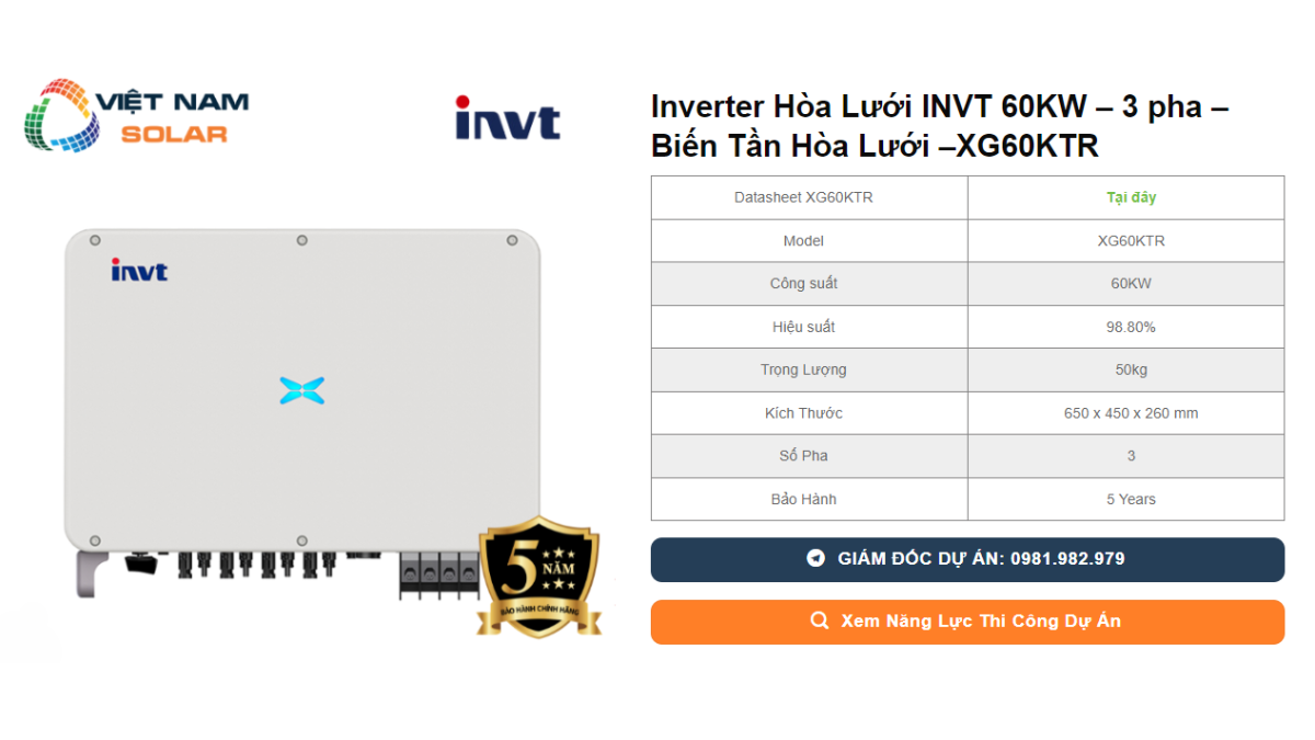 Inverter Hòa Lưới INVT 60KW – 3 pha – Biến Tần Hòa Lưới –XG60KTR 1 Inverter Hoa Luoi INVT 60KW – 3 pha – Bien Tan Hoa Luoi –XG60KTR