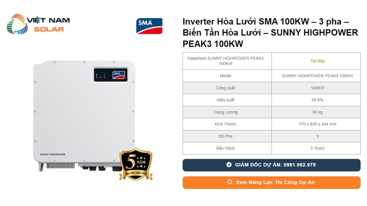 Inverter Hoa Luoi SMA 100KW – 3 pha – Bien Tan Hoa Luoi – SUNNY HIGHPOWER PEAK3 100KW