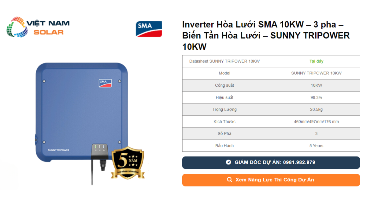 Inverter Hoa Luoi SMA 10KW – 3 pha – Bien Tan Hoa Luoi – SUNNY TRIPOWER 10KW