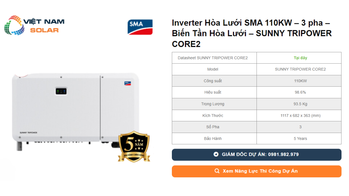 Inverter Hoa Luoi SMA 110KW – 3 pha – Bien Tan Hoa Luoi – SUNNY TRIPOWER CORE2