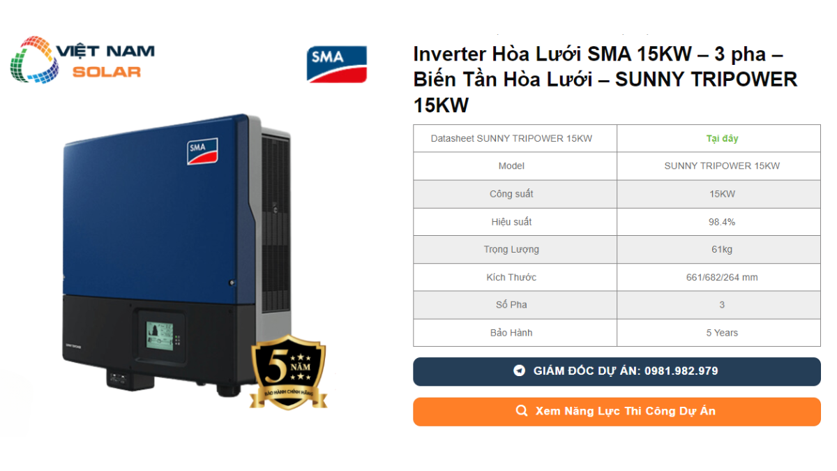 Inverter Hoa Luoi SMA 15KW – 3 pha – Bien Tan Hoa Luoi – SUNNY TRIPOWER 15KW