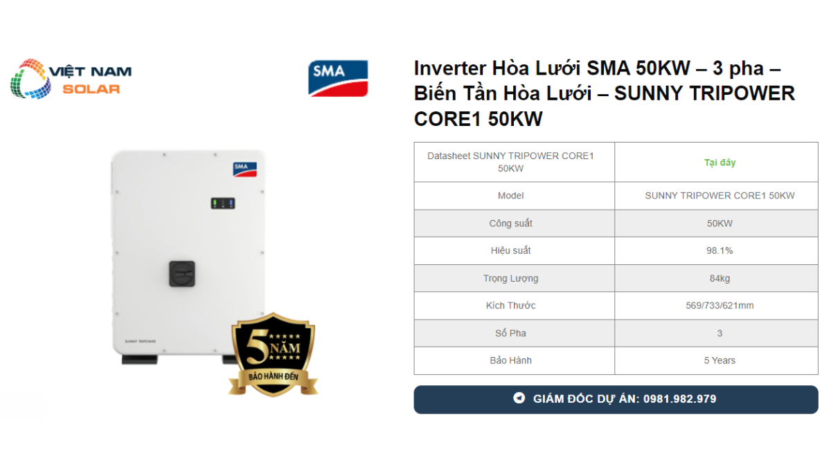 Inverter Hoa Luoi SMA 50KW – 3 pha – Bien Tan Hoa Luoi – SUNNY TRIPOWER CORE1 50KW 1