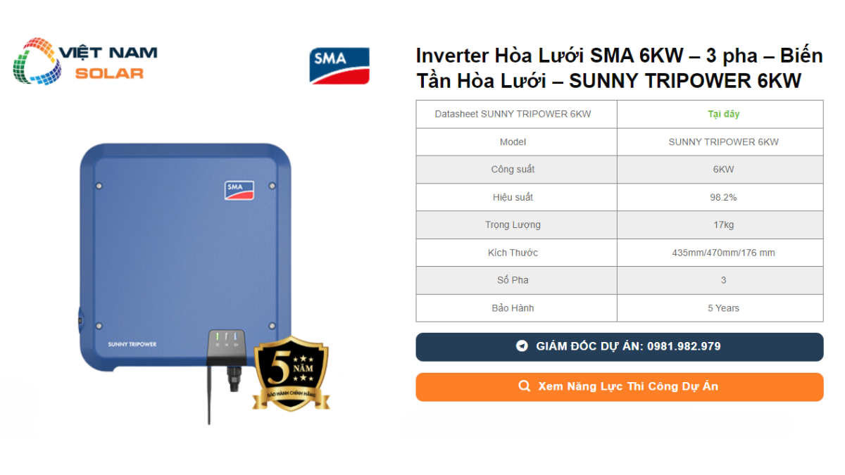 Inverter Hoa Luoi SMA 6KW – 3 pha – Bien Tan Hoa Luoi – SUNNY TRIPOWER 6KW