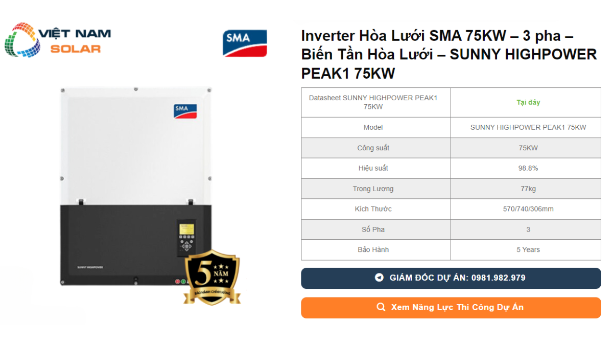 Inverter Hoa Luoi SMA 75KW – 3 pha – Bien Tan Hoa Luoi – SUNNY HIGHPOWER PEAK1 75KW