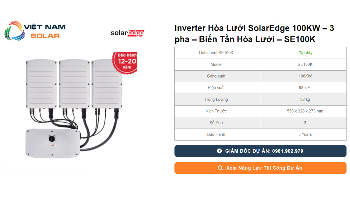 Inverter Hoa Luoi SolarEdge 100KW – 3 pha – Bien Tan Hoa Luoi – SE100K