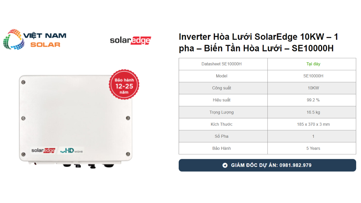 Inverter Hoa Luoi SolarEdge 10KW – 1 pha – Bien Tan Hoa Luoi – SE10000H