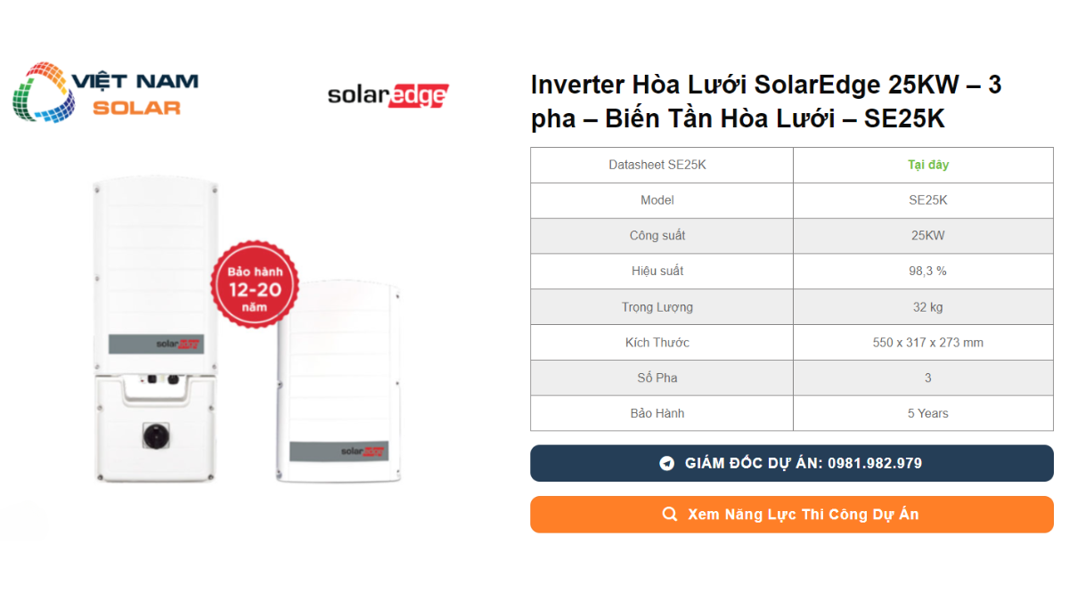 Inverter Hoa Luoi SolarEdge 25KW – 3 pha – Bien Tan Hoa Luoi – SE25K