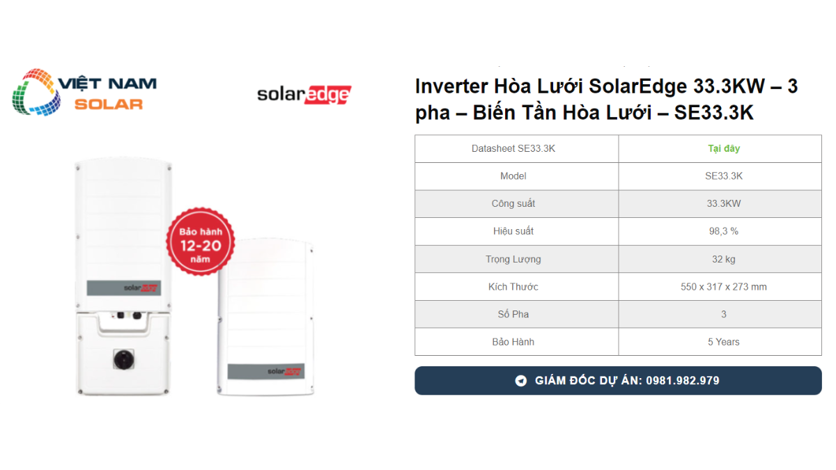 Inverter Hoa Luoi SolarEdge 33.3KW – 3 pha – Bien Tan Hoa Luoi – SE33.3K