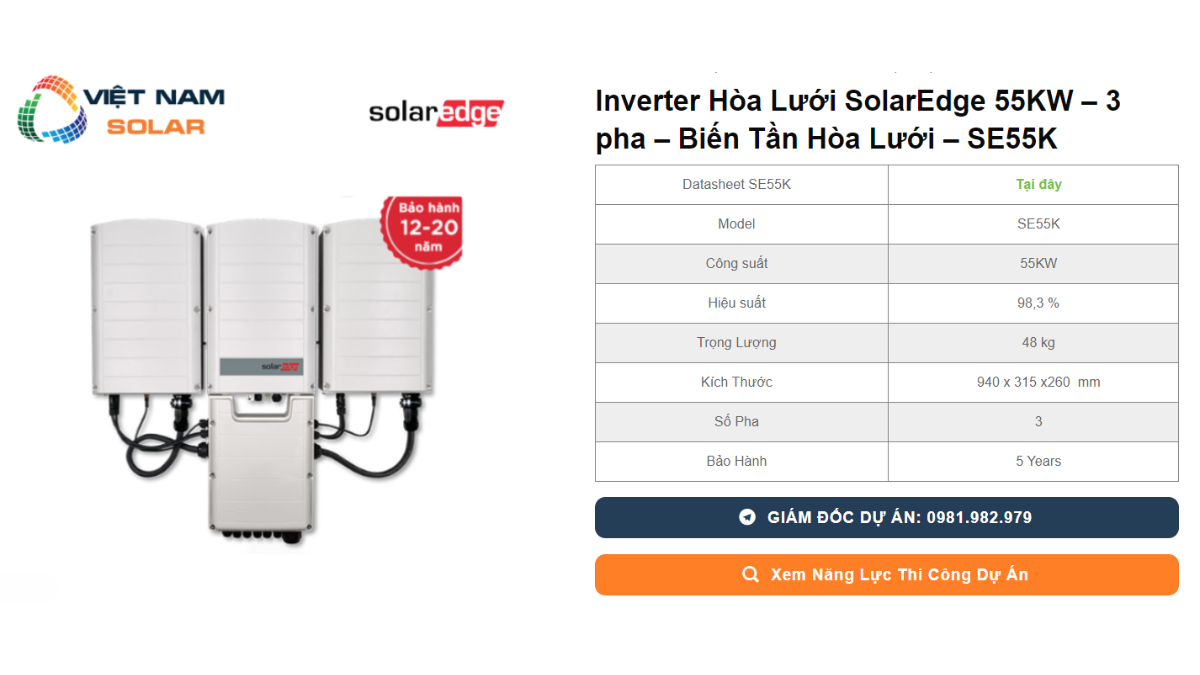 Inverter Hoa Luoi SolarEdge 55KW – 3 pha – Bien Tan Hoa Luoi – SE55K