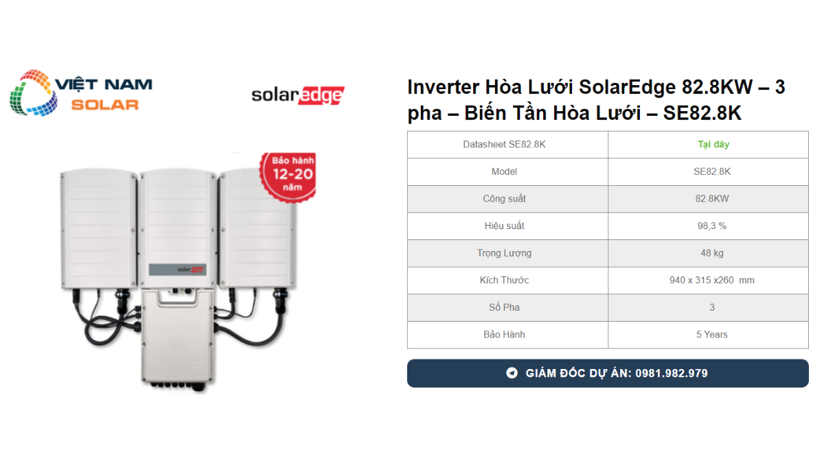 Inverter Hoa Luoi SolarEdge 82.8KW – 3 pha – Bien Tan Hoa Luoi – SE82.8K
