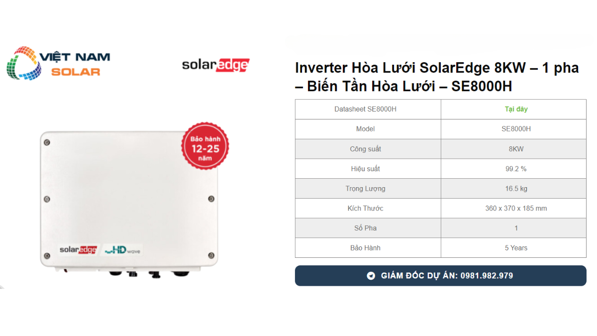 Inverter Hoa Luoi SolarEdge 8KW – 1 pha – Bien Tan Hoa Luoi – SE8000H