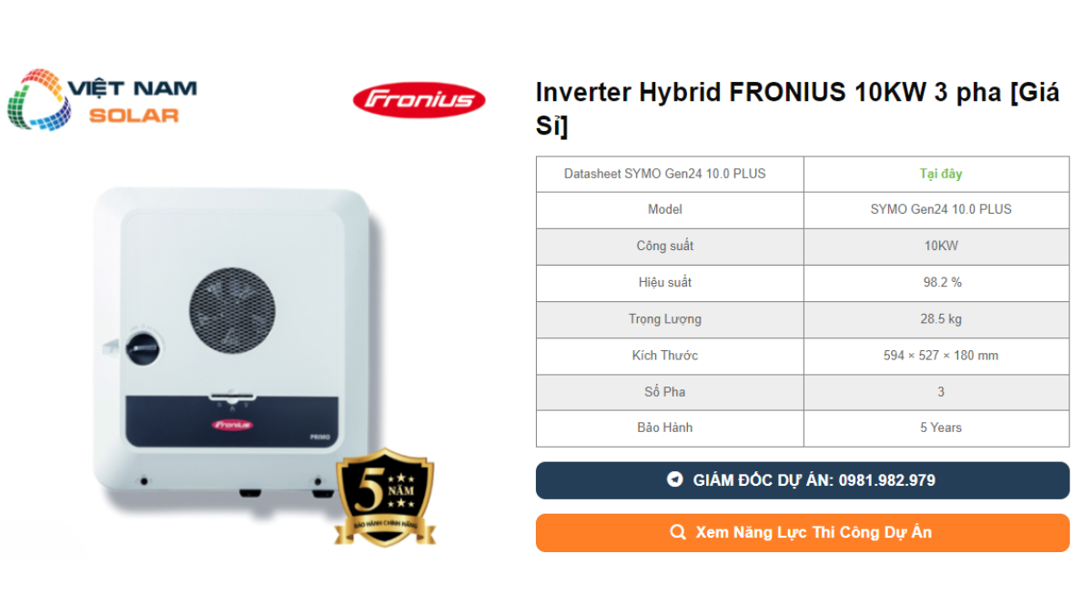 Inverter Hybrid FRONIUS 10KW 3 pha Gia Si