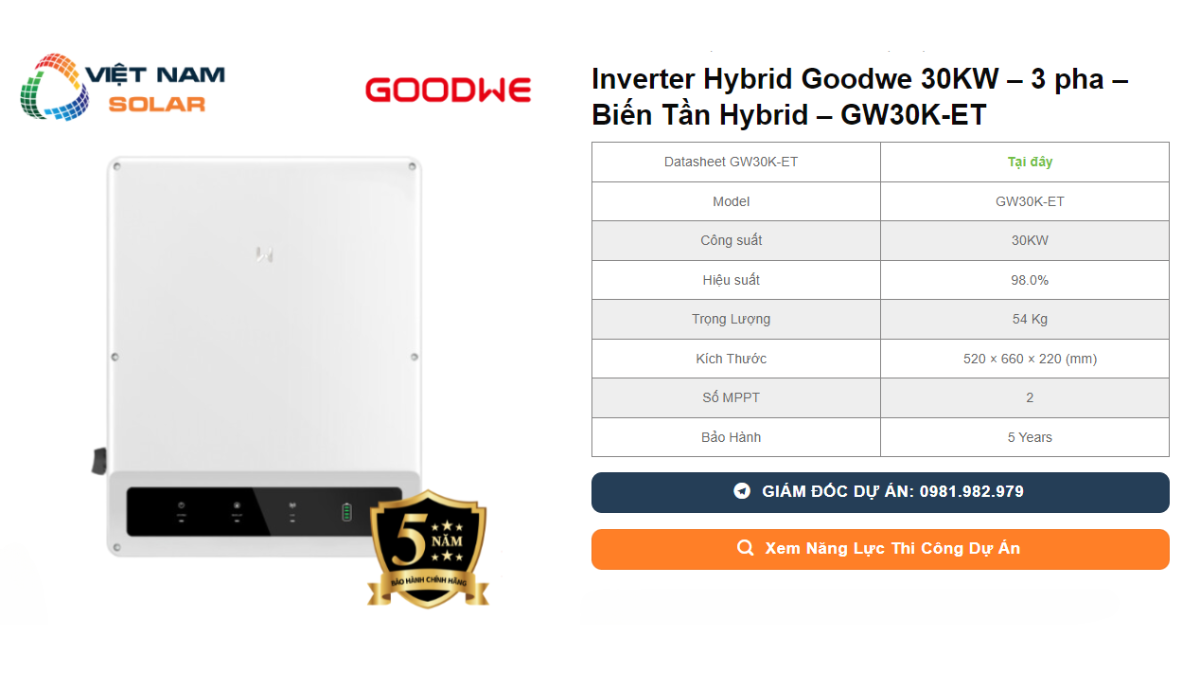 Inverter Hybrid Goodwe 30KW – 3 pha – Bien Tan Hybrid – GW30K ET