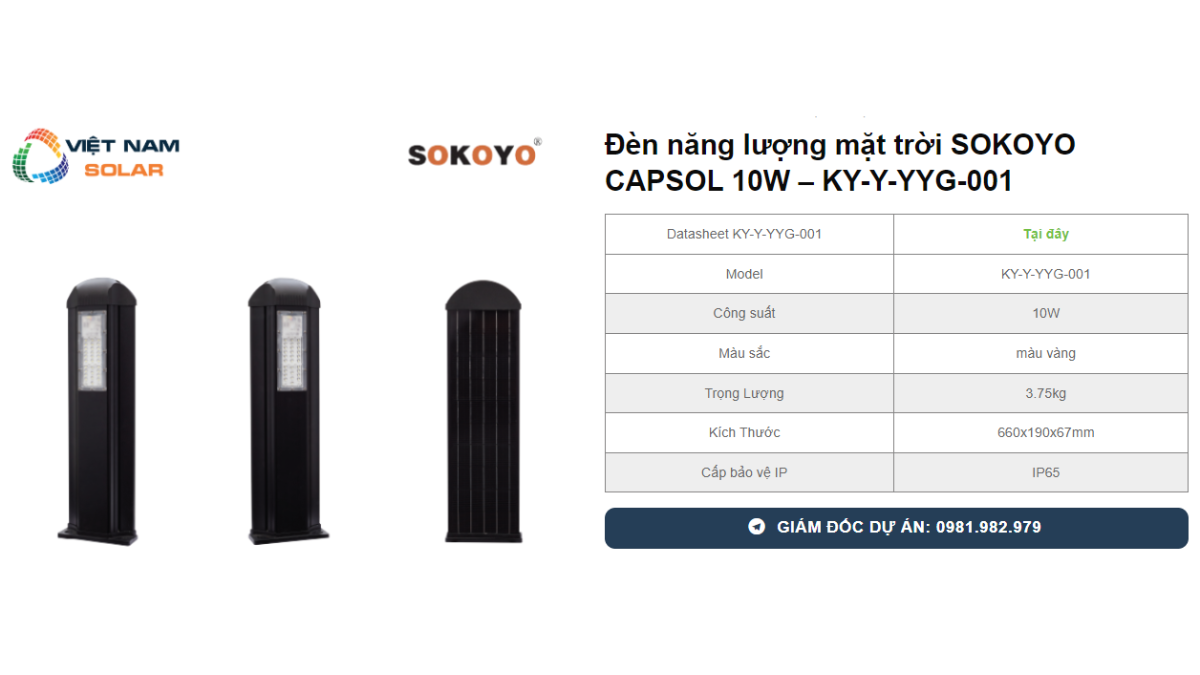 Den nang luong mat troi SOKOYO CAPSOL 10W – KY Y YYG 001