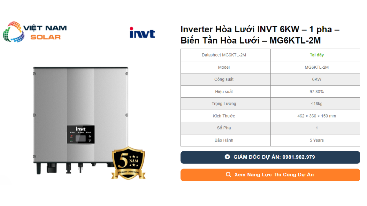 Inverter Hoa Luoi INVT 6KW – 1 pha – Bien Tan Hoa Luoi – MG6KTL 2M