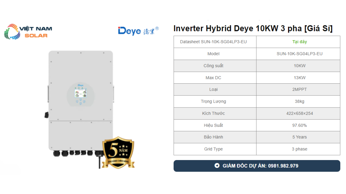 Inverter Hybrid Deye 10KW 3 pha