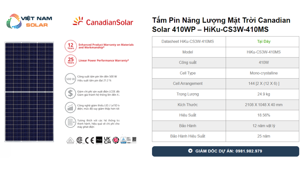 Tam Pin Nang Luong Mat Troi Canadian Solar 410WP – HiKu CS3W 410MS