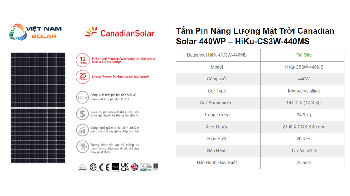 Tam Pin Nang Luong Mat Troi Canadian Solar 440WP – HiKu CS3W 440MS