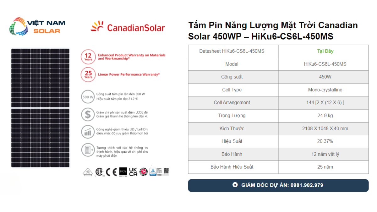 Tam Pin Nang Luong Mat Troi Canadian Solar 450WP – HiKu6 CS6L 450MS 1 1