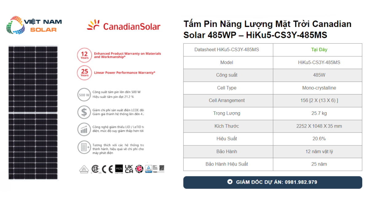 Tấm Pin Năng Lượng Mặt Trời Canadian Solar 485WP - HiKu5-CS3Y-485MS 1 Tam Pin Nang Luong Mat Troi Canadian Solar 485WP – HiKu5 CS3Y 485MS