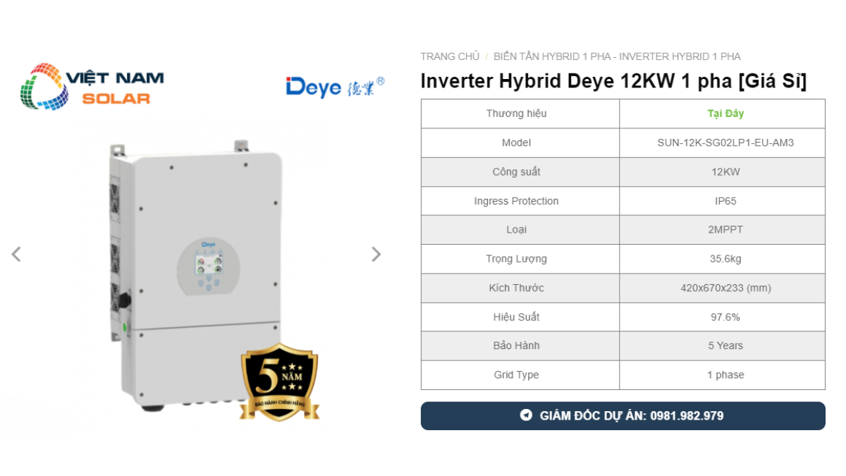 Inverter Deye 12KW 1 pha Bien Tan Hoa Hybrid SUN 12K SG02LP1 EU AM3
