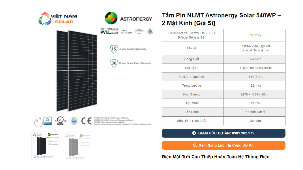Tam Pin NLMT Astronergy Solar 540WP – 2 Mat Kinh Gia Si 2
