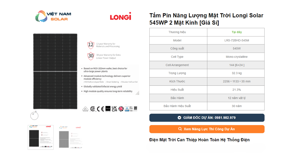 Tam Pin Nang Luong Mat Troi Longi Solar 545WP 2 Mat