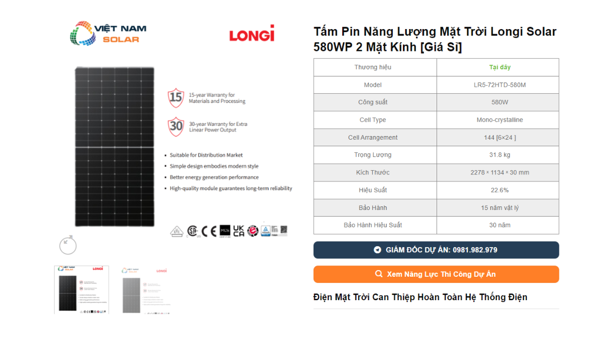 Tam Pin Nang Luong Mat Troi Longi Solar 580WP 2 Mat Kinh