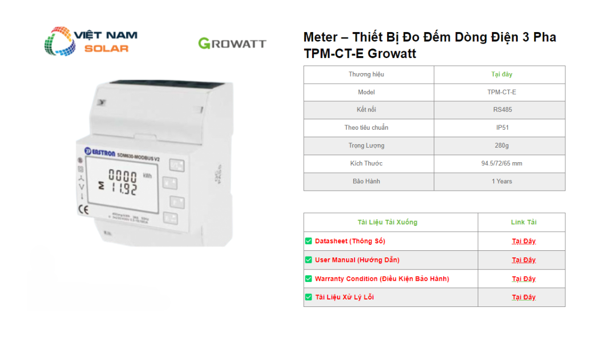 Meter - Thiết Bị Đo Đếm Dòng Điện 3 Pha TPM-CT-E Growatt 1 METER 3