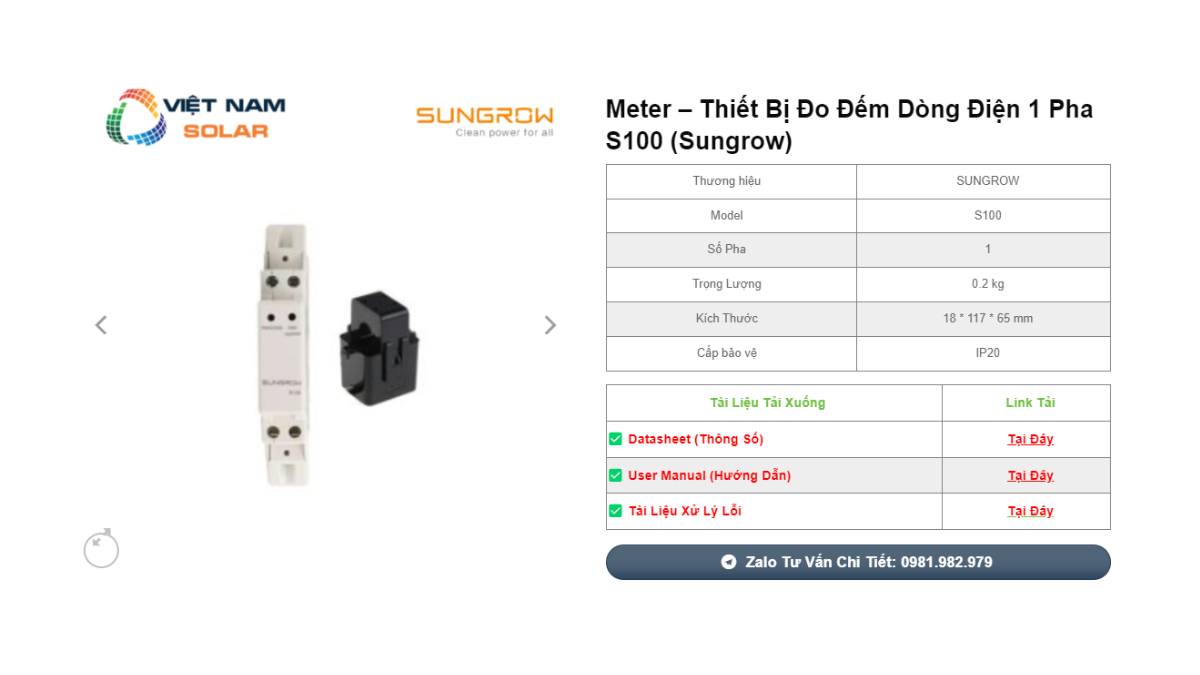 Meter - Thiết Bị Đo Đếm Dòng Điện 1 Pha S100 (Sungrow) 1 METER 6