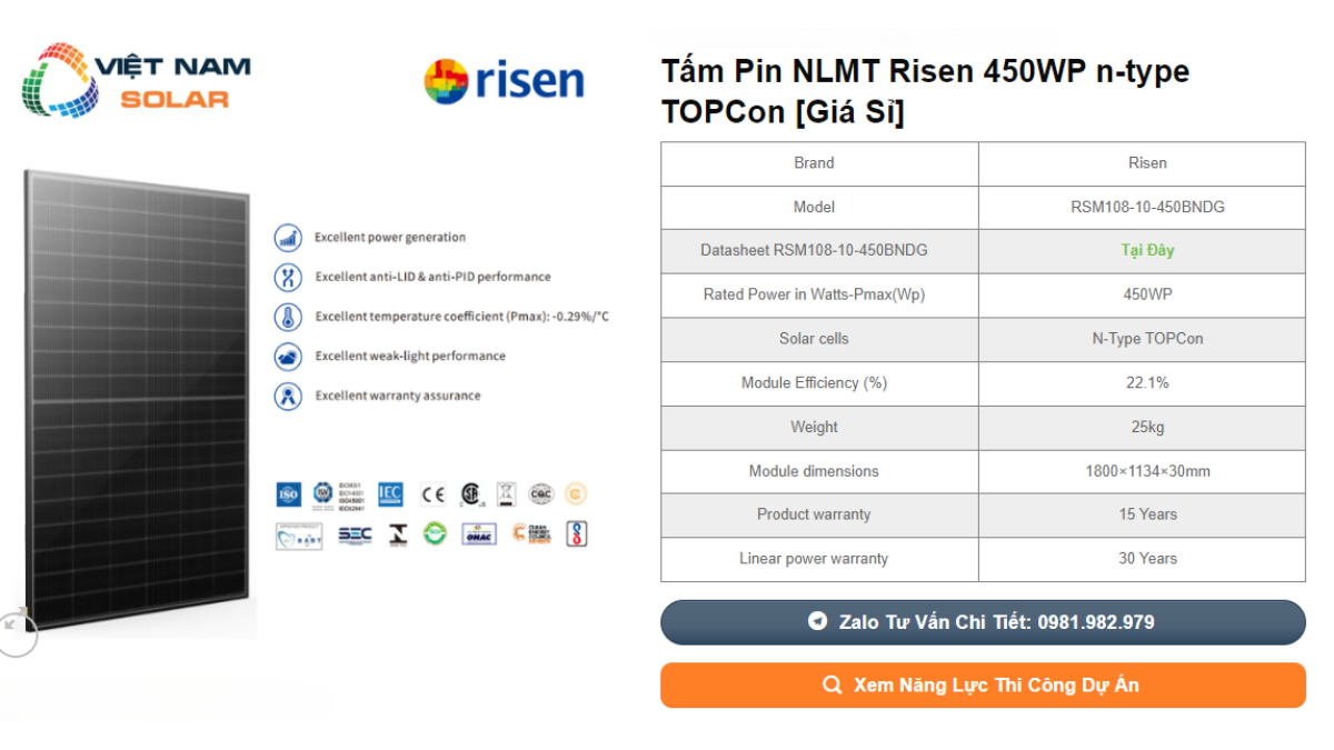 Tam Pin NLMT Risen 450WP n type TOPCon Gia Si 1