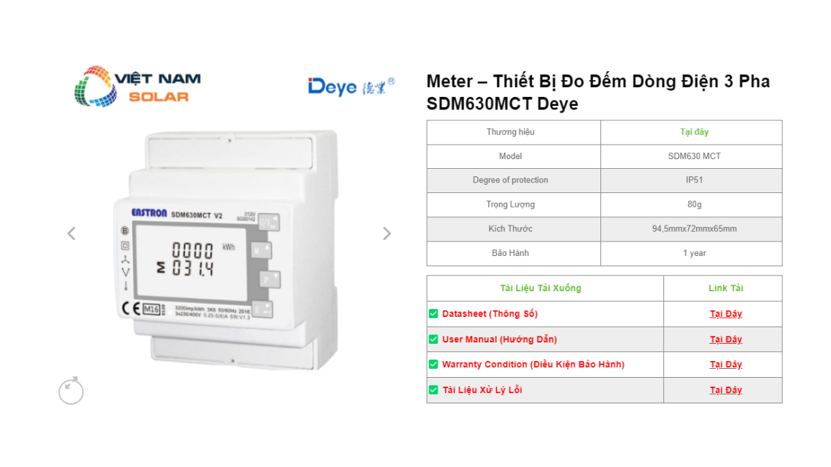 Meter - Thiết Bị Đo Đếm Dòng Điện 3 Pha SDM630MCT Deye 1 METER 1