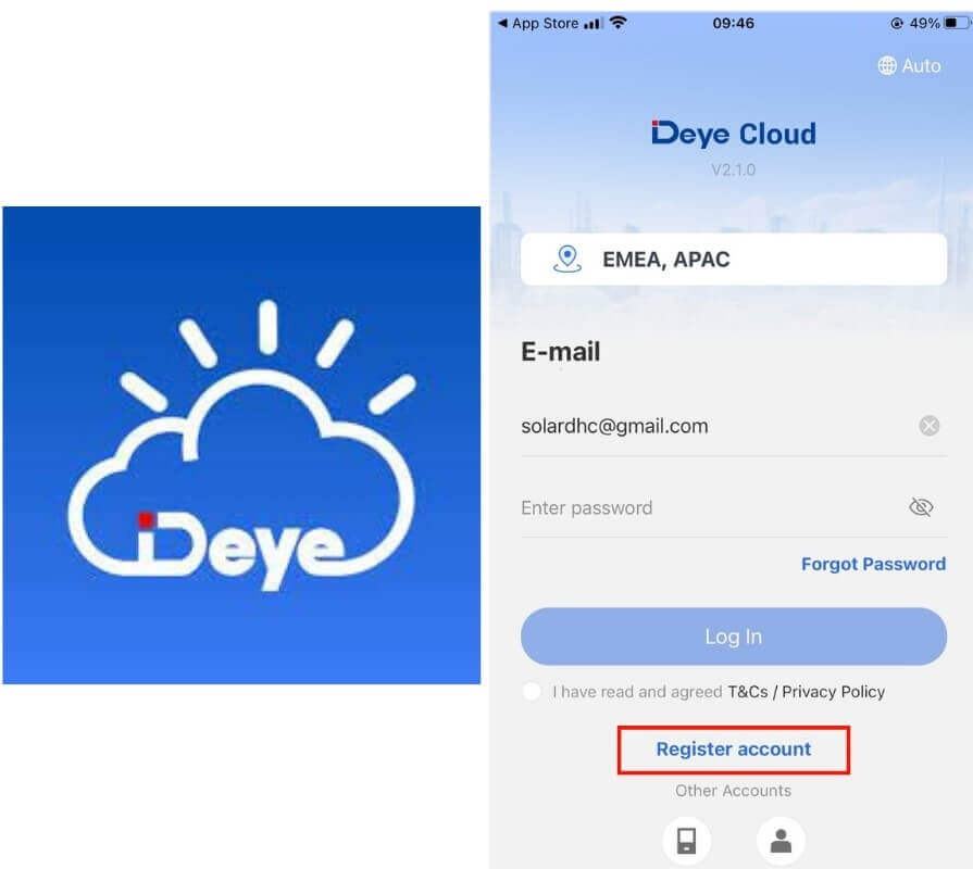 Hướng dẫn cài Wifi Inverter DEYE theo dõi biến tần qua DEYECLOUD 1 Đăng ký tài khoản trên App DEYE Cloud