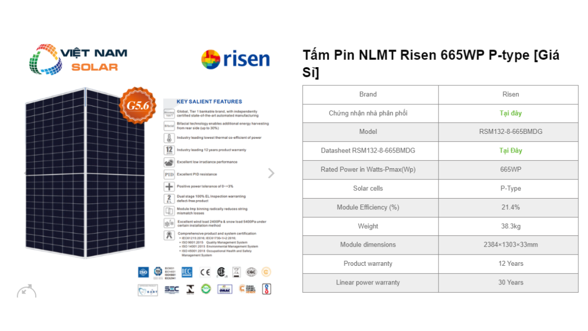 Tam Pin NLMT Risen 665WP n type HJT