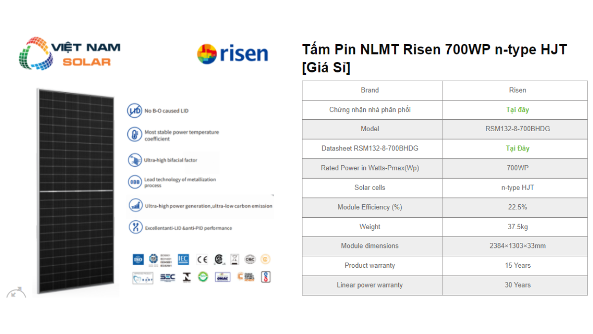 Tam Pin NLMT Risen 700WP n type HJT