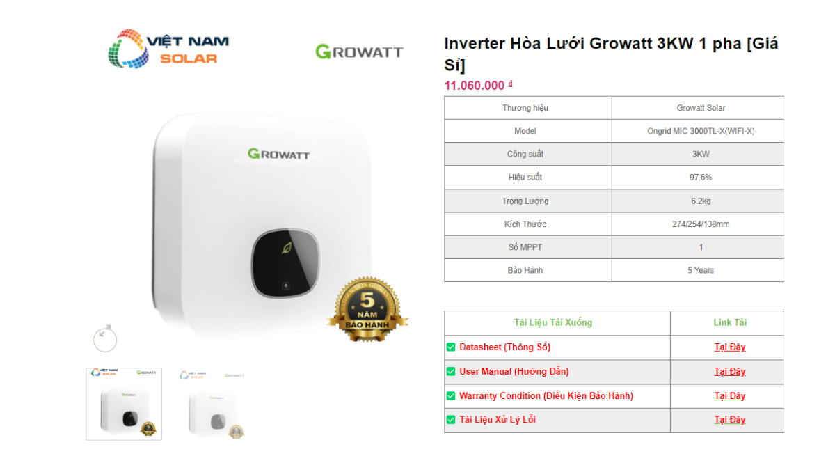 INVERTER GROWATT 3KW MIC
