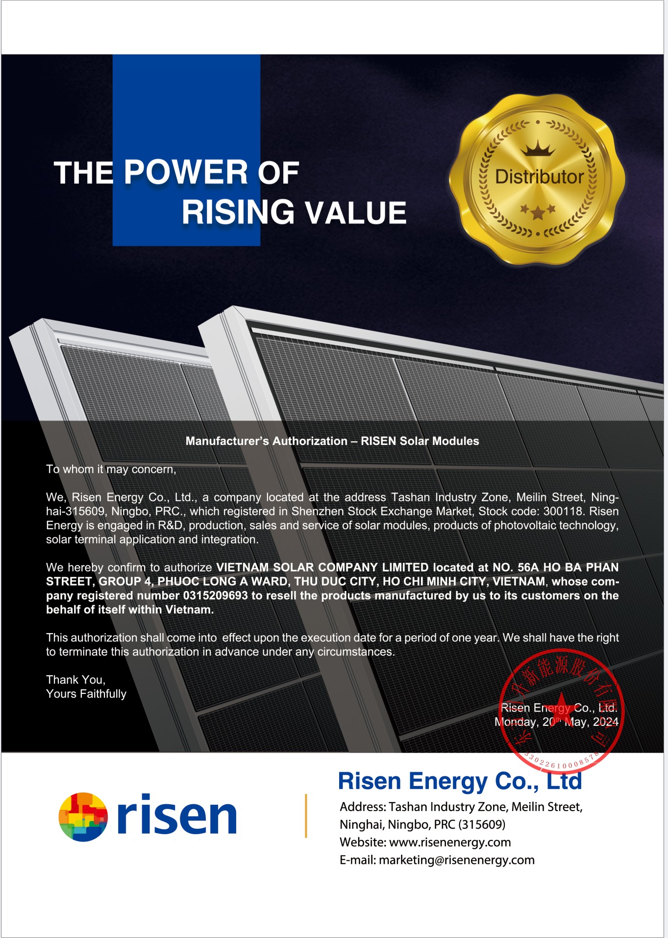 Việt Nam Solar Chính Thức Trở Thành Đối Tác Phân Phối Tấm Pin Risen Energy Tại Việt Nam 3 451079422 967343275186498 7134407741300844416 n 1 1