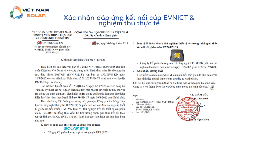 Giá Scada Solar Eye - Giải Pháp Kết Nối, Giám Sát Được EVN Xác Nhận Đáp Ứng 58/NĐ-CP 1 Xac nhan dap ung ket noi cua EVNICT nghiem thu thuc te 1